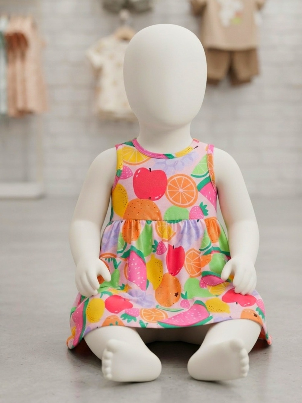 Girls' Fruit Print Pink Sleeveless Casual Dress